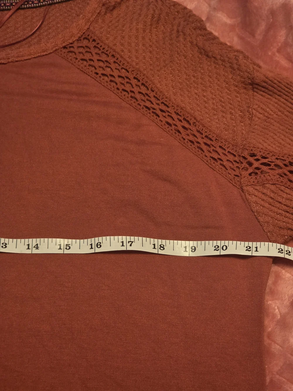 KNOX ROSE Women's Rust Crochet-Sleeve Pullover Top M Euc
